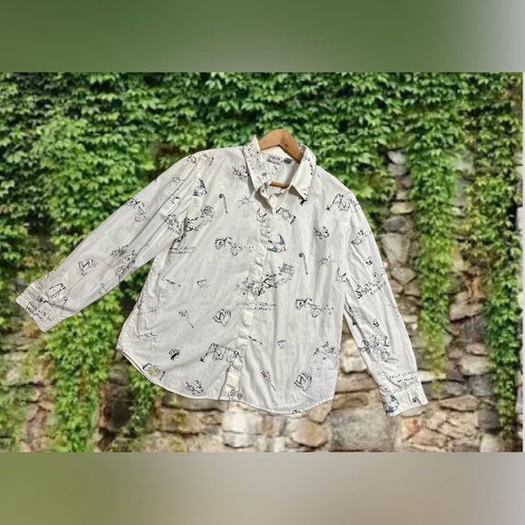 Chico’s Paint Yourself An Adventure Button Up Shirt Size 2/M Women’s Boho Artsy - Picture 7 of 9